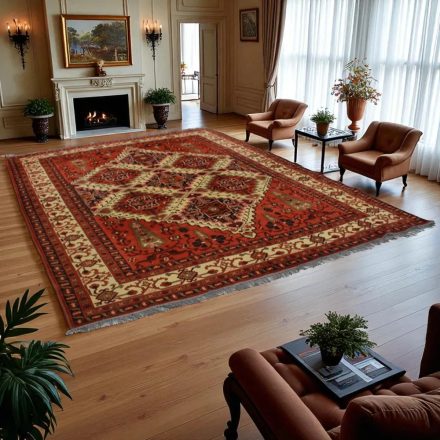 Covor afgan din lână maro Ersari 262x353 covor manual pentru living