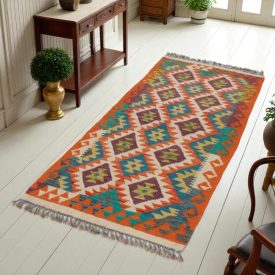   Covor kilim Chobi 76x202 afgane kilim din lână țesut manual 