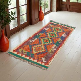   Covor kilim Chobi 67x194 afgane kilim din lână țesut manual 
