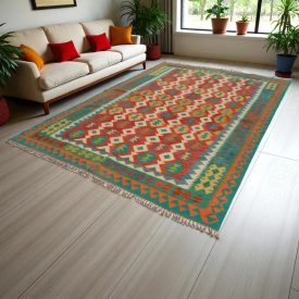Covor tesut manual din lana Chobi 204x294 covor Kilim afgan