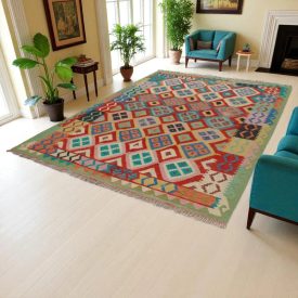 Covor tesut manual din lana Chobi 205x293 covor Kilim afgan