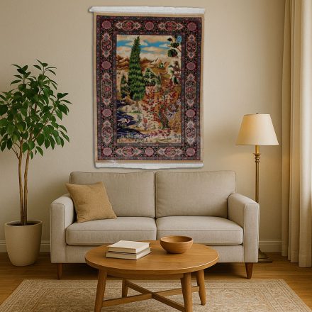 Covor mătase Motiv de grădină bej 100x150 covor persan din mătase viscoasă