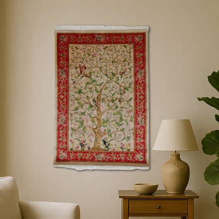 Covor mătase Motiv copacul vieții bej 80x120 covor din mătase viscoasă iranian