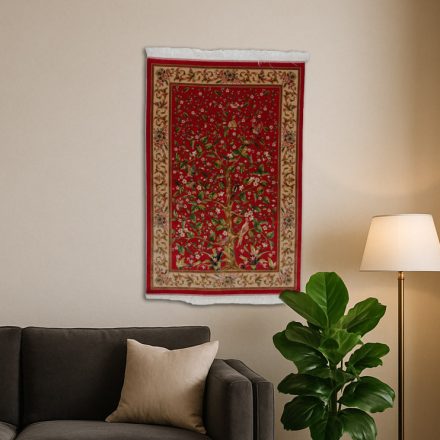 Covor mătase Motiv copacul vieții burgund 80x120 covor din mătase viscoasă de înaltă calitate din Iran