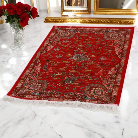 Covor mătase Vânătoare burgund 80x120 covor din mătase viscoasă iranian