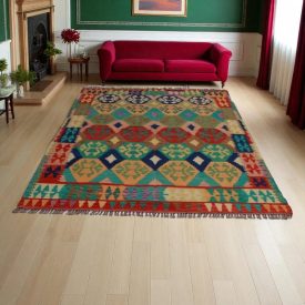   Covor kilim etnic Chobi 194x282 kilim din lână țesut manual