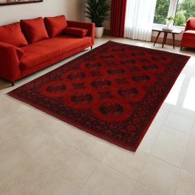   Covor afgan din lână burgundy Ersari 195x294 covor manual pentru living sau dormitor