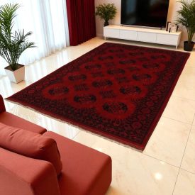   Covor afgan din lână burgundy Ersari 202x294 covor manual pentru living sau dormitor