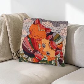   Pernă decorativă portocalie 45x45 cm – Pisici îmbrățișate