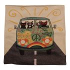 Pernă decorativă verde 45x45 cm – Pisici Peace Bus
