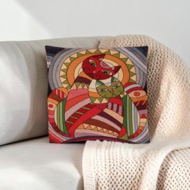   Pernă decorativă bordo 45x45 cm – Cuplu de pisici în mozaic