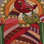 Pernă decorativă bordo 45x45 cm – Cuplu de pisici în mozaic