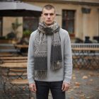 Șal elegant de damă și bărbați 215x105 gri-negru eșarfă din bumbac