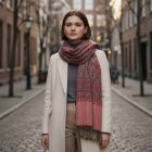 Eșarfă cu model oriental mov-maro 215x105 șal din bumbac