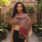Eșarfă gri-burgund 215x105 eșarfă elegantă din bumbac pentru damă