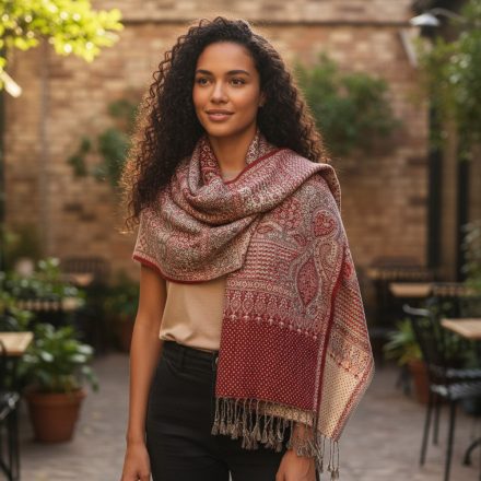 Eșarfă gri-burgund 215x105 eșarfă elegantă din bumbac pentru damă