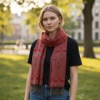 Eșarfă roșie 215x105 șal mare din bumbac pentru damă