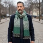 Șal cu model oriental 215x105 eșarfă din bumbac verde