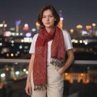 Șal 215x105 șal mare roșu de damă din bumbac