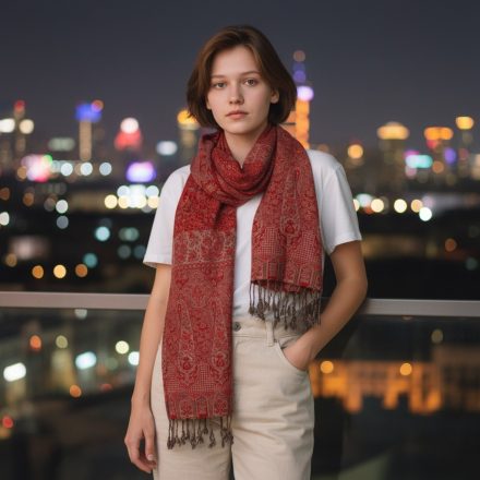 Șal 215x105 șal mare roșu de damă din bumbac