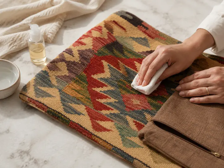 Cum se curăță și se îngrijesc fețele de pernă Kilim?