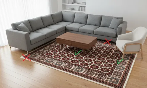 amplasarea covorului în living