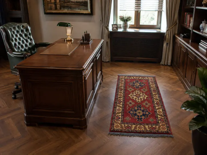 covoare în fața unui fotoliu, într-un colț de lectură sau într-o zonă mică de relaxare